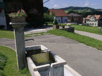 Der Dorfbrunnen von Mselbach / Schweiz.