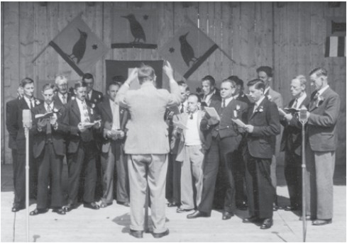 Auftritt vom Mnnerchor Mselbach am Sngertag in Ganterschwil 1951